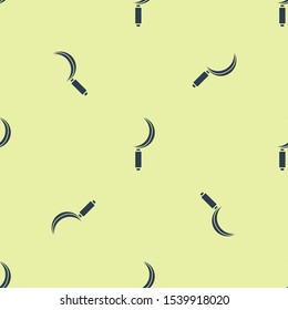 Blue Sickle icon isolated seamless pattern on yellow background. Reaping hook sign.  Vector Illustration