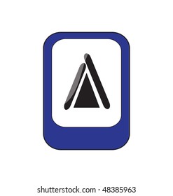 blue sign with camping icon