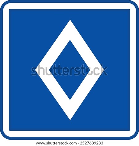 Blue Sign Carpooling. Vector Icon. Warning Road Sign. White Diamond on Blue Background