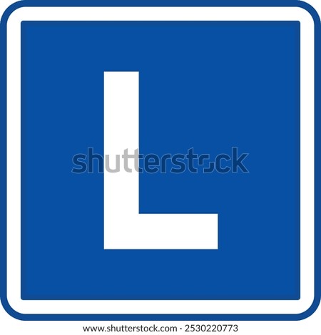 Blue Sign Driving Lesson. Vector Icon. Square Road Sign. L Sign Indicates Novice Driver in Training, Car Sticker. Driving School