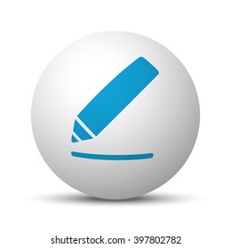 Blue Sign Here icon on sphere on white background
