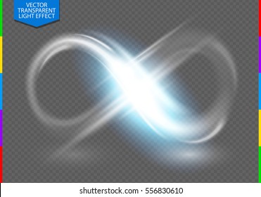 Blue sign neon smooth light line infinity symbol glow isolated on transparent background. Vector light special effect illustration