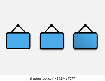 Blue sign on store door icon set	
