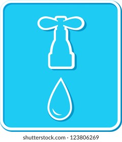 blue sign with tap silhouette and falling water drop