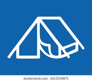 blue sign,  white tent icon, designated camping or tent area