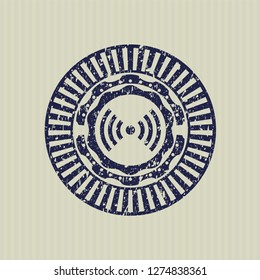 Blue signal icon inside distressed grunge stamp