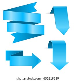 Blue signs - ribbon scroll and arrows. Vector 3d illustration isolated on white background