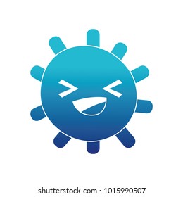 blue silhoueette cheerful sun with lights ray kawaii