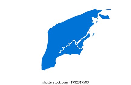 Blue silhouette of Brunei-Muara District map in Brunei Darussalam on a white background