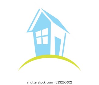 blue silhouette building house logo icon