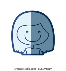 blue silhouette of caricature half body girl with short straight hair vector illustration