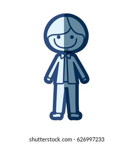 blue silhouette of caricature smile man with bow tie vector illustration