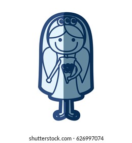 blue silhouette of caricature woman in wedding dress with pigtails hairstyle vector illustration
