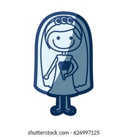 blue silhouette of caricature woman in wedding dress with straight hair vector illustration