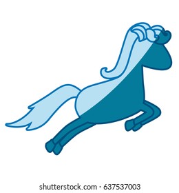 blue silhouette of cartoon faceless horse jumping vector illustration