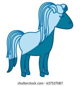 blue silhouette of cartoon female horse with striped mane and tail vector illustration