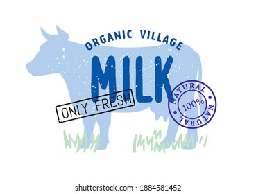 blue silhouette of cow with text