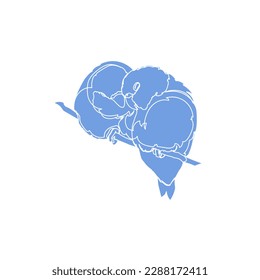 Blue silhouette of cute lovebirds on white background. Vector illustration.