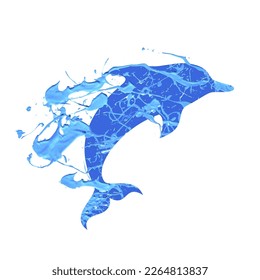 Blue silhouette of a dolphin sign on a white background