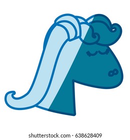 blue silhouette of face side view of female horse with mane and closed eyes vector illustration