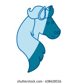 blue silhouette of face side view of horse with long mane vector illustration