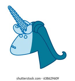 blue silhouette of face side view of male unicorn with mane vector illustration