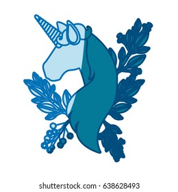 blue silhouette of faceless unicorn with floral decoration vector illustration