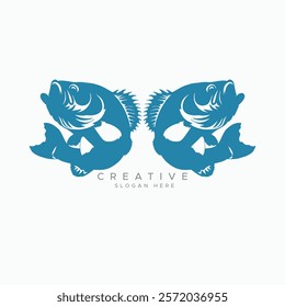 Blue Silhouette Fish on White background design vector