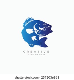 Blue Silhouette Fish on White background design vector