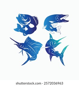 Blue Silhouette Fish on White background design vector