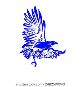 blue silhouette of a flying eagle with no background