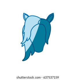 blue silhouette of front face of female faceless horse with mane vector illustration