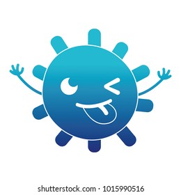 blue silhouette funny sun with lights ray kawaii