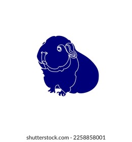 Blue silhouette of the guinea pig on white background. Vector illustration.