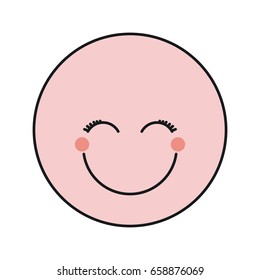blue silhouette happy face female emoticon with eyes closed vector illustration