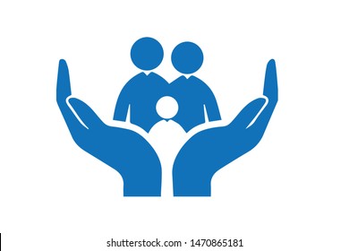 Blue Silhouette happy family icon on the hand vector 