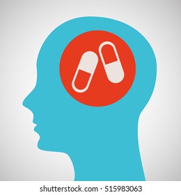 blue silhouette head medicine capsule icon design vector illustration eps 10