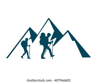 Blue Silhouette Hike Hiker Hiking Mountaineer Camp Image Icon Logo