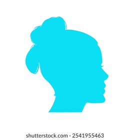 blue silhouette illustration of a woman's head seen from the side