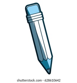 blue silhouette of little school pencil with eraser vector illustration