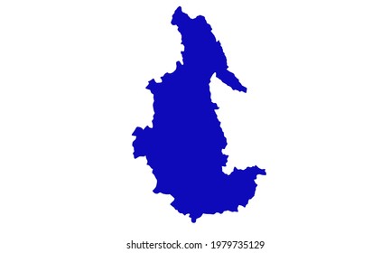 Blue silhouette of map of Ayacucho city in Peru