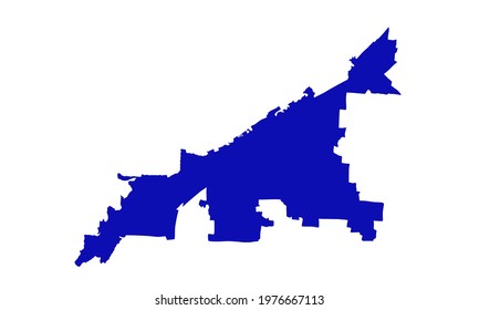 Blue silhouette of map of the city of Cleveland in Ohio