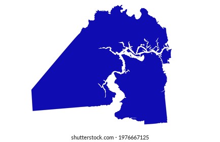Blue silhouette of a map of the city of Jacksonville in Florida