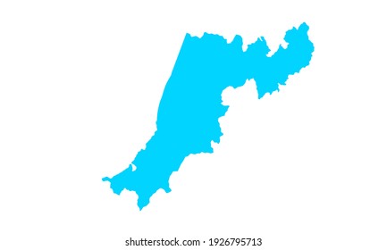  blue silhouette of a map of the city of Leiria in western Portugal on a white background