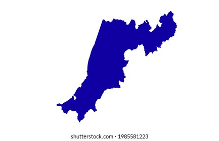 Blue silhouette of map of the city of Leiria in Portugal white background