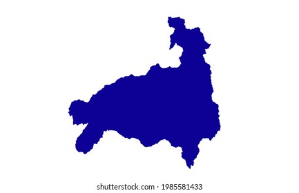 Blue silhouette of map of the city of Loja in Ecuador on white background