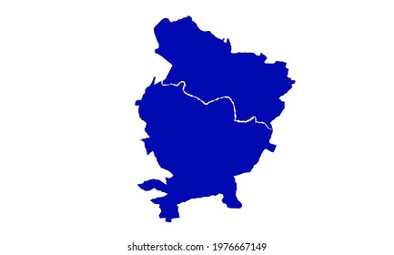 Blue silhouette map of the city of Lucknow in India