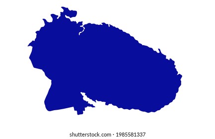 Blue silhouette of map of the city of Murmansk in Russia on white background