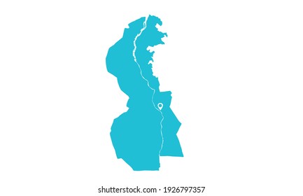 blue silhouette of map of the city of Rabat in Morocco on a white background