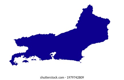 Blue silhouette of map of the city of Rio De Janeiro in Brazil